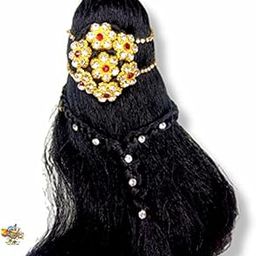 Brij Sugandha Rhinestone Decorated Open Hair – Microfiber Black Kesh for Durga Maa, Radha Rani & All Devi Idol | by The Kanha Store (10 INCH)-image-18