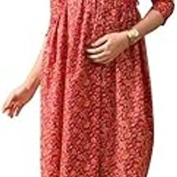 Women's Pure Cotton Floral Printed Maternity Feeding Dress-image-88