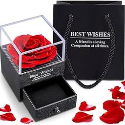 Preserved Real Rose Rotating Gift Box, Handmade Royal Red Flowers, for Valentine's Day, Anniversary, Birthday, Pack of 1-image-91
