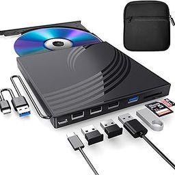 External CD/DVD Drive for Laptop, Ultra Slim CD Burner USB 3.0 Hub with 4 USB Ports, 2 TF/SD Card Slots, 1 Type-C Port, Laptop DVD Player with Case-image-63