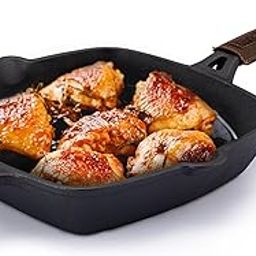 AGARO Royal Pre Seasoned Cast Iron Grill Pan, 24cm Diameter, 1.9L, No Chemical Coating, Rigid Handles, Fast Heating, Heavy Weight, Gas Oven & Induction Compatible, Frying, Cooking-picture-15