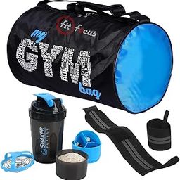 (Pack of 3) My Gym Bag Durable Bags Gym Bag Ultimate Combo with Protein Shaker Bottle & Wrist Band | Fitness Shoulder Gym Bags for Men & Women Weight Lifting Straps for Gym (Blue)-image-1