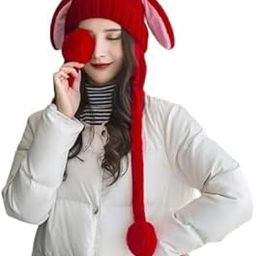 Ear Moving Jumping Rabbit Hat Knitted Beanie Animal Hat Pop Up Ears Bunny Hat Cap for Women Girls (Red)-image-33