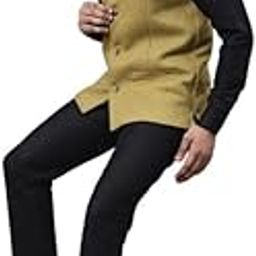 Men's Mustard Wool Medium Nehru Sleeveless Jacket With Welt Pockets-image-84