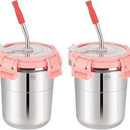 Mishaa 300ml Stainless Steel Tumbler for Kids Set of 2, Stylish Drinkware with Leak-Proof Straw, Secure Lid & Handy Cleaning Brush, Ice Pink-image-53