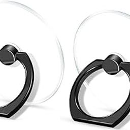 KolorFish Transparent Phone Ring Stand Holder Mobile Phone Ring Holder Finger Grip 360 Degree Rotation (Pack of 2) Black Round-24