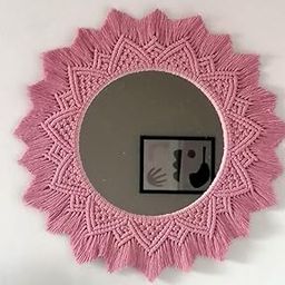 ARSHLAZA Macrame Hanging Wall Mirror with Macrame Round Mirror Art Boho Decor Macrame Decorative Mirror [MPINK03] Framed, Pink-image-7