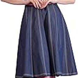 Eden Corset Blue Denim Dress Denim A-Line Midi Dress, Adjustable Straps, Contrast Stitching, Knee Length-image-99