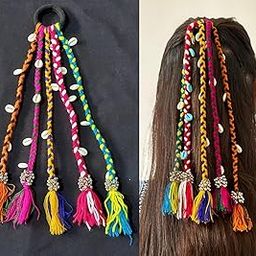 HENIRAG Navratri Look Hair braids with Rubber Bands For Rainbow Braids Girl and Women (1pcs,Multi)-image-14