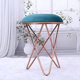 Greetwood Rosegold Metal Stool Ottoman with Cross Leg Design for Dressing Room Makeup Station Living Area Home Office Cafe, Soft Cushion Seating Pouffes (16Wx22H Inches, Green (Pack of 1)-image-51