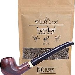White Leaf Ayurvedic Herbs Herbal Smoking Blend - Ayurvedic Smoking Mixture Blend Pack Of 30 gram With Wooden Pipe | 100% Tobacco Free and Nicotine Free - Made with Ayurvedic Herbs (Smoking Cessation)-image-76