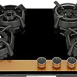 Faber 70cm 4Burner Gas Hob | Flame Failure Device | Cast Iron Pan Support | Metal Knobs | Dual Flame Burner | 8mm Toughened Black Glass | Versatile Hob/Cooktop | Hob Utopia Pro HT 704 BR CI-picture-7