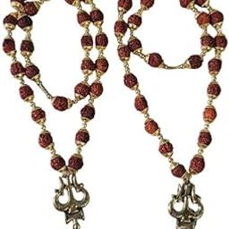 Shiv Om Trishul Damru Rudraksha Mala With Gold Plated Brass for kids & Adult/for Positive Vibes for Man & Woman/Shiv Blessings Mala/5 Mukhi Rudraksha Mala For Men & Women Necklace-image-7
