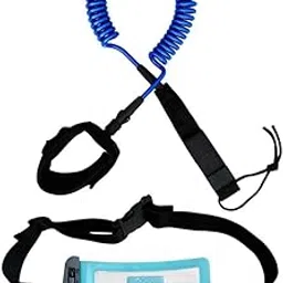 meadawgs Meadawgs® 10ft Coiled SUP Leash Leg Rope with Waterproof Wallet Dry Bag Blue-picture-12