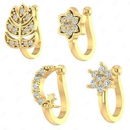 FASHIONS Without Piercing Clip on Nose pin without Hole Pressing Type Press Nose ring Stud for Women - 4 Pcs-image-69