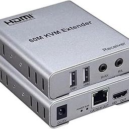 1Goal HDMI Extender 60m with KVM Audio Output IR Control Support USB Mouse and Keyboard Extension Over cat5e cat6 Cable, 60M HDMI KVM Extender Video Resolution up to 1080P. (Grey).-image-25