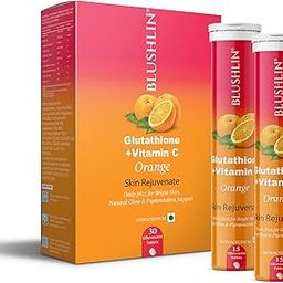 BLUSHLIN Glutathione Tablets for Skin Glowing 500mg with Vitamin C | 30 Effervescent Tablets | Antioxidants for a Clear & Glowing Complexion for Women, Men | Sugar-Free, Gluta Glow (30 Count (Pack of 2), Orange)-8