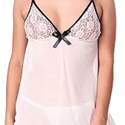 xs and os Women Polyester spandex Plain/Solid Mini Babydoll with Cups and Panty-picture-36