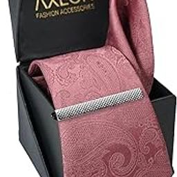 Tie for Men – Striped Silk Neck Ties Set with Cufflinks Flower Pin, Pocket Square & Black Gift Box, Combo Necktie Sets for Office Wear, Formal Suits & Weddings (Soft Peach, NXSMX_188)-image-68