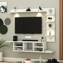 SOAMI; CARVING THE FUTURE OF WOODS LED Light TV Unit Wall Mounted TV Unit Wall TV Cabinet TV Stand for Living Room, Set Top Box Stand - White (D.I.Y - Do-It-Yourself) Ideal for up to 55 inches-image-95