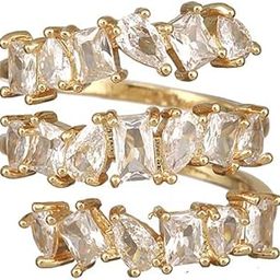 Gold-Plated Cz-Studded and Layered Adjustable Finger Ring-1