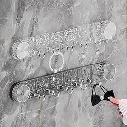 SHALVI Suction Cup Wall Hook Rack with Crystal Design | Reusable Vacuum Suction Hooks – 5 Hook Transparent Organizer for Bathroom, Kitchen & Office (Pack of 2)-image-9