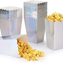 Iridescent Disposable Popcorn Boxes 6.3 Inches Tall Holographic Rainbow Silver Party Supplies Open-Top Cardboard Paper Popcorn Container for Party Wedding Anniversary Christmas Pack of 12-picture-10