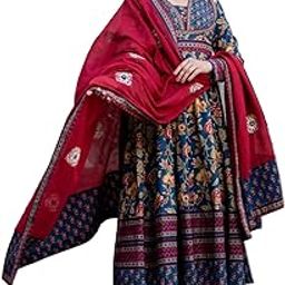 Women's Pure Cotton Anarkali Floral Printed Kurta with Palazzo & Dupatta Set-image-3