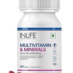 INLIFE Multivitamin Tablets For Men & Women with Ginseng & Prebiotic Probiotic | Multivitamin Supplement with Vitamin B12, C, D, E, Zinc & Biotin Nutrition Tablet - 60 Tablets (Pack of 1, 60) (Adult)-image-0