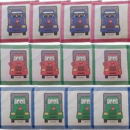 Kid's Cotton Handkerchiefs (Set of 12, Truck printed, Multi-Coloured)-image-45