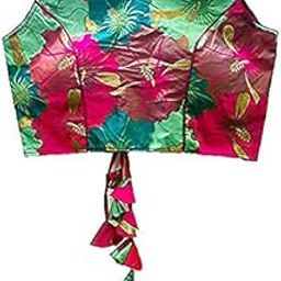 Women's Multicolor Brocade Floral Sleeveless Saree Blouse (Half Seleeve Included) (Green, 38)-image-41