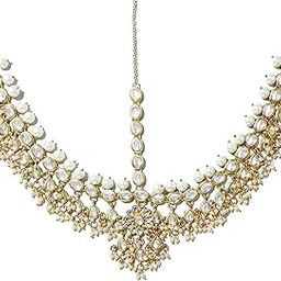 Gold-Tone Pearl Beads and Tassels Kundan Mathapatti-25