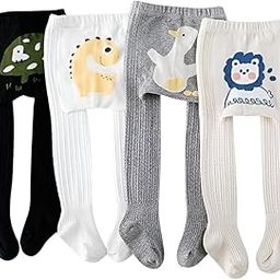 SYGA Pack of 4 Baby Stockings Cotton Dinosaur, Sparrow, Duck and Lion Design Mosquito-Proof Leggings, Size S 0-1 Years (White, Black, Grey & Beige)-image-5