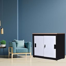 Amazon Brand - Solimo Steel Sliding Door Cabinet for Home Office - (Brown)-image-4