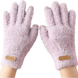 Women Winter Gloves Soft Fur Angora Rabbit Wool Casual Running windproof Hand Gloves with Touchscreen fingers (Purple)-11