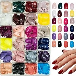 YUISI 576 Pcs Press On Nails for Women, 24 Colors Short Fake Nails Kit, Oval DIY Artificial Nails, Reusable Nail Tips for Girls-32