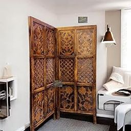 STAR WOODEN HANDICRAFTS Wood Store Wooden Room Divider/Wooden Partition/Wooden/Separator for Living Room/Office Wooden Partition/Wooden Room Divider/Wooden Screen / 2 Panel 4 Feet Mix Design Brown-image-15