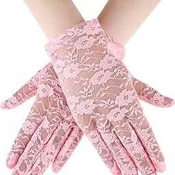 Women Lace Glove Short Lace Glove Floral Courtesy Lace Glove for Wedding_Pink-image-38