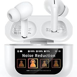 Wireless Earbuds with LED Touch Screen, ANC Noise Cancellation 45dB, Smart Display Case, White-image-56