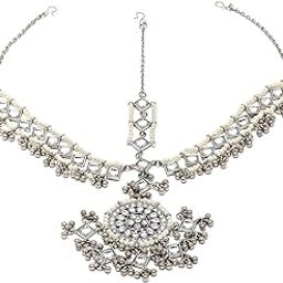 Oxidised Silver Handcrafted Kundan Mathapatti for Women-image-38