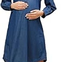 Women's Fit and Flare Knee Length Denim Maternity Dress/Pregnancy Dress/Easy Breastfeeding Dress/Feeding Dress/Western Dress with Zippers for Nursing Pre and Post Pregnancy-picture-54