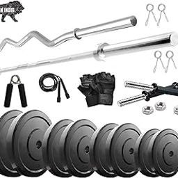 BEACON INTERNATIONAL 60 Kg Rubber Exercise Set Home Gym, Rubber Weight Plates, Dumbbell Rods with Metal Nuts, 3 ft. curl Rod, 5 ft. st. Rod and Accessories (60 Kg)-picture-17