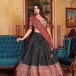 Women Tussar Silk With Patola Print And Foil Work Lehenga choli (BLACK)-picture-51
