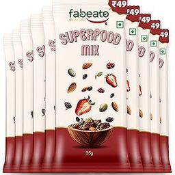 Fabeato Munch on the Go Snack Premium Superfood Mix |Nuts, Dry Fruits, Seeds and Berries | Rich in Dietary Fiber, Rich in Protein| Each Pouch 25g | Pack of 10-image-23