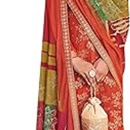 Red Dola Silk Jacquard Embroidered Dress Material-image-6