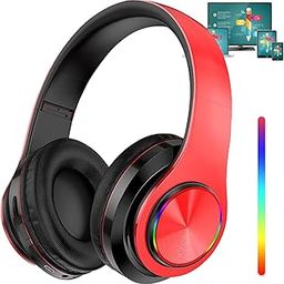 HBYCDSTF Wireless Bluetooth Headphones with Colorful LED Lights, Built-in Mic, Light Weight, Foldable, Wired HiFi Stereo Headphones for Classroom/Home Office/PC/Mobile Phone/Kids Adult (Blue) (Red)-image-40