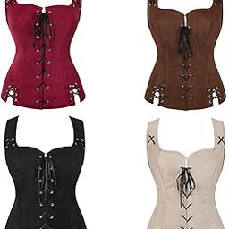 Lace-Up Corset Vest Pirate Cosplay Costume Punk Overbust Corset For Women Gothic Waistcoat Medieval Corset Top-image-67