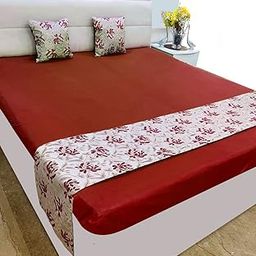 Bed Runner with 2 Cushion Cover Decorative Scarf for Bedroom Hotel Wedding Home Living Room 18x86 in, 16x16 in. (Maroon- Red)-image-45
