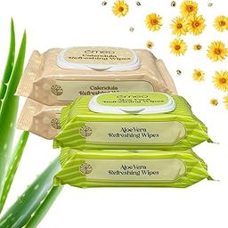 Omeo Calendula (Pack of 2) & Aloe Vera (Pack of 2) Refreshing Wet Wipes for Face with Aloe Vera, Calendula Extract, Mint Oil & Vitamin E | Makeup Remover | Paraben & Alcohol Free | Hydrating, Soothing - 25N Each (Combo Pack)-image-92