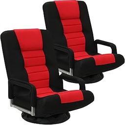 Buymoth Swivel Floor Gaming Chair w/Armrests, 2 Pack Folding Video Reclining Sofa w/6 Adjustable Position, Padded Backrest & Cushion, Lazy Lounger Couch for E-Sports, Reading, Relaxing, Red-picture-16